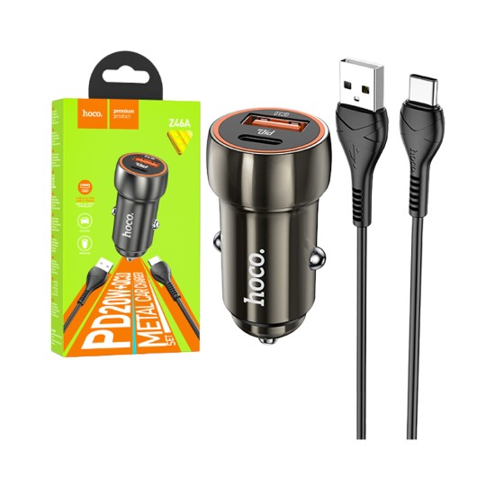 Hoco Z46 Blue Whale Car Charger PD20W+QC3.0 with Type-C To Lightning 1m Cable Metallic Gray Hoco Z46 Blue Whale Car Charger PD20W+QC3.0 with Type-C To Lightning 1m Cable Metallic Gray